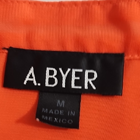 A. Byer Coral Sheer Tangerine 1/2 Button-Up Blouse 3/4 Roll tab Sleeves - Picture 5 of 11